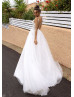 V Neck Ivory Lace Tulle Side Slit Wedding Dress